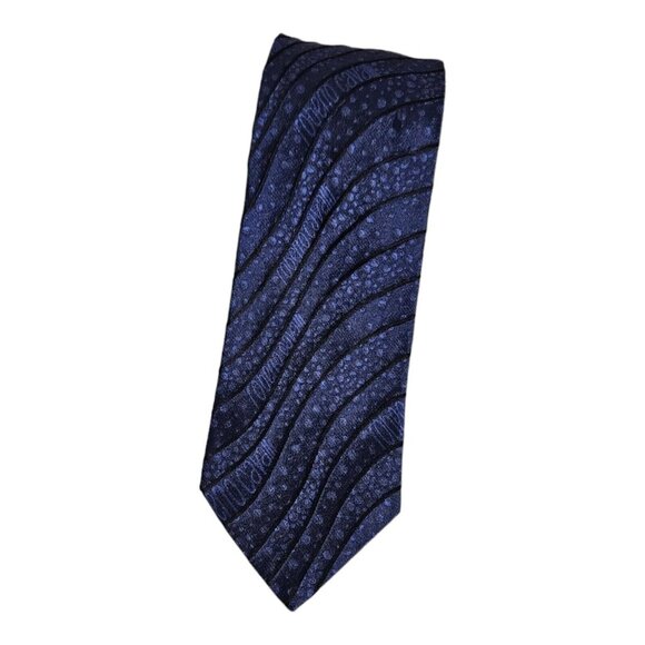 ROBERTO CAVALLI Men's 100% Silk Tie LUXURY Blue Wave Monogram W:3.4" EUC - Picture 1 of 5